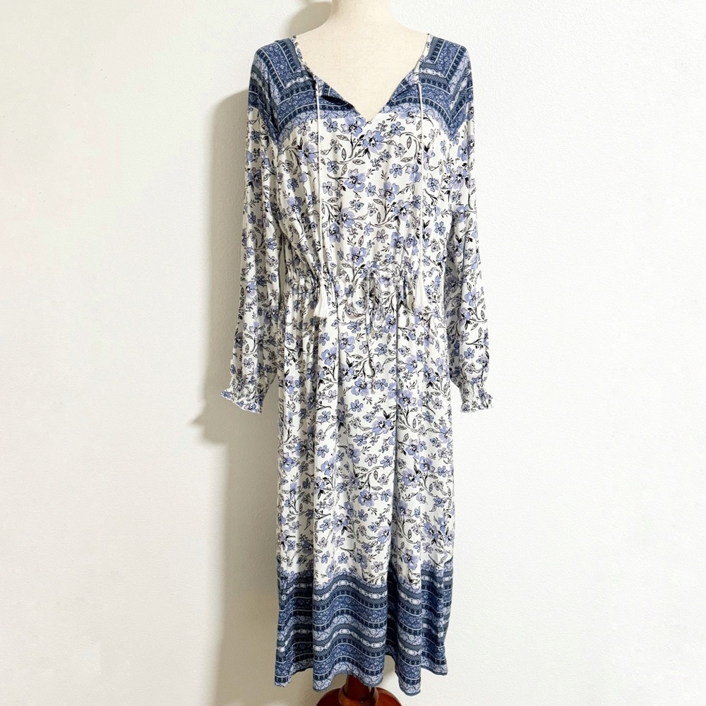 NEW Angels Floral Boho Peasant Drawstring Midi Dress